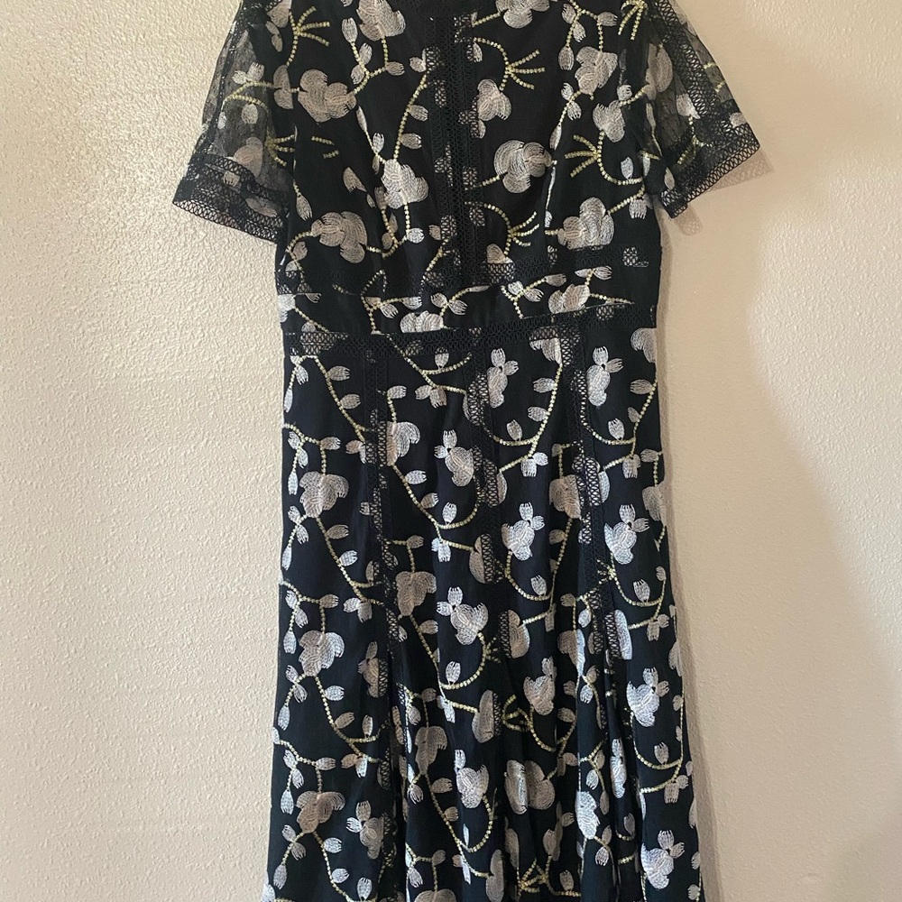 ANTONIO MELANI Black Dress with White and Gold Floral Design
